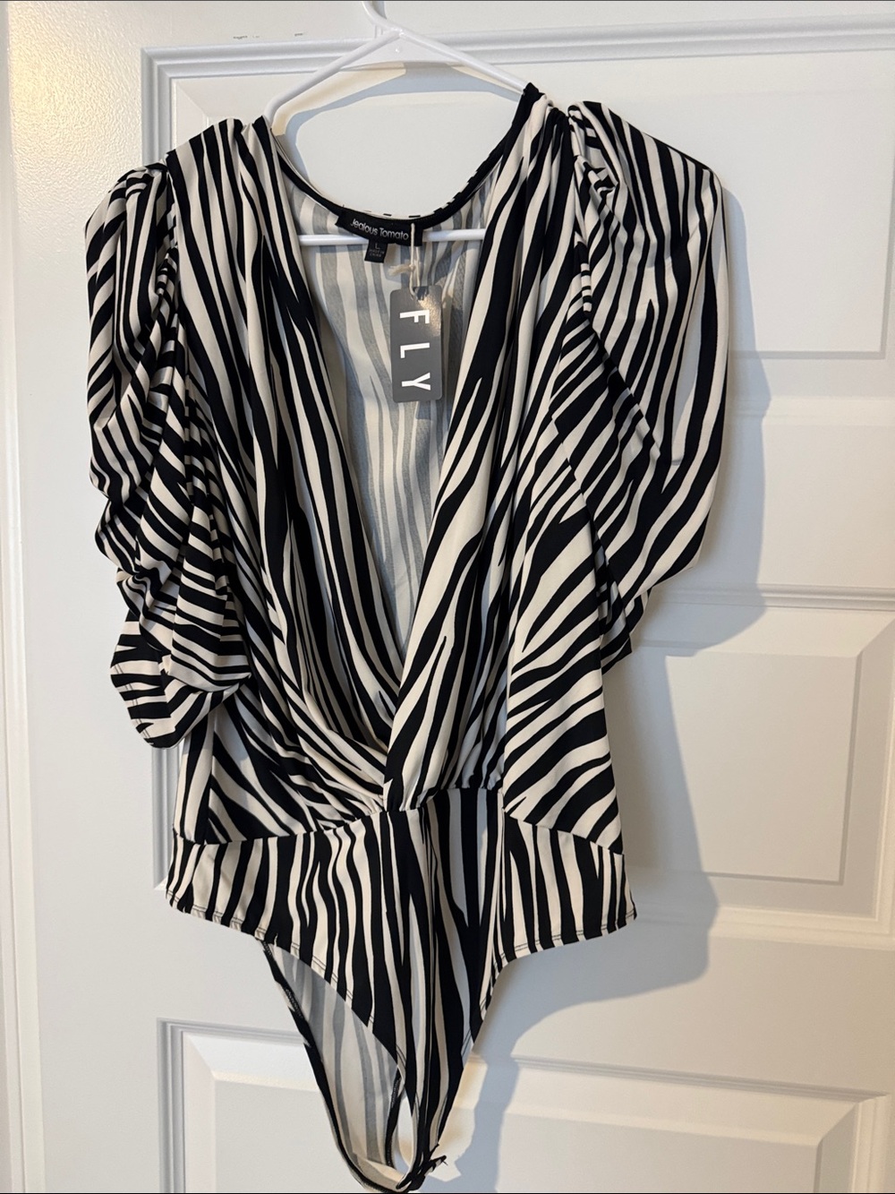 Jealous Tomato Black & White Zebra Wrap Bodysuit